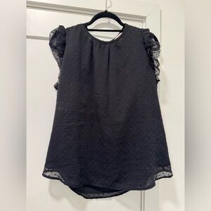 LOFT Black Ruffle Sleeve Top
